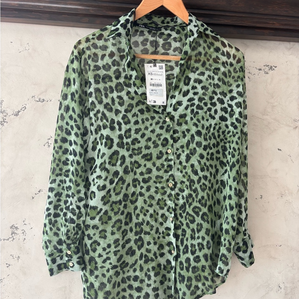 Zara Olive Leopard Print Top